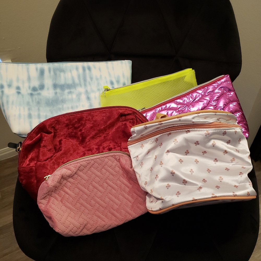 Bundle Of Stylish Women's Makeup Bag Collection - Pink, Yellow, Red, White Blue